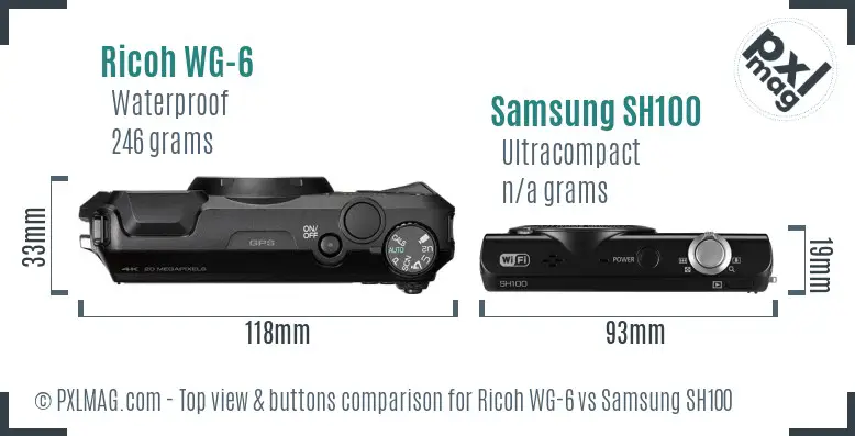 Ricoh WG-6 vs Samsung SH100 top view buttons comparison