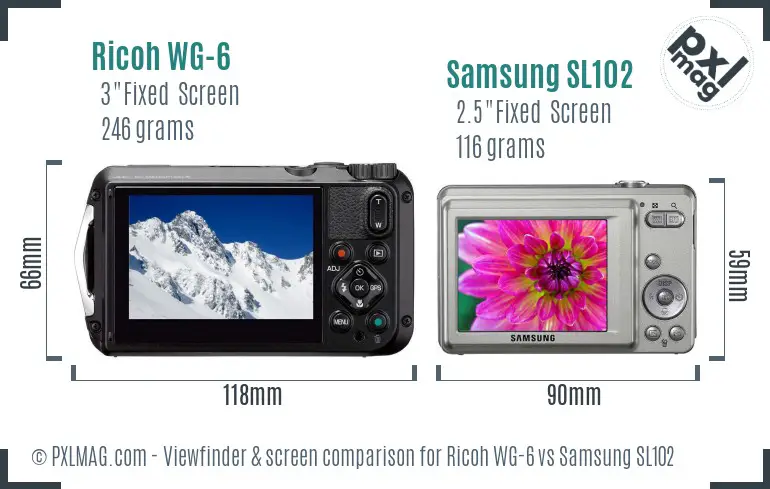 Ricoh WG-6 vs Samsung SL102 Screen and Viewfinder comparison