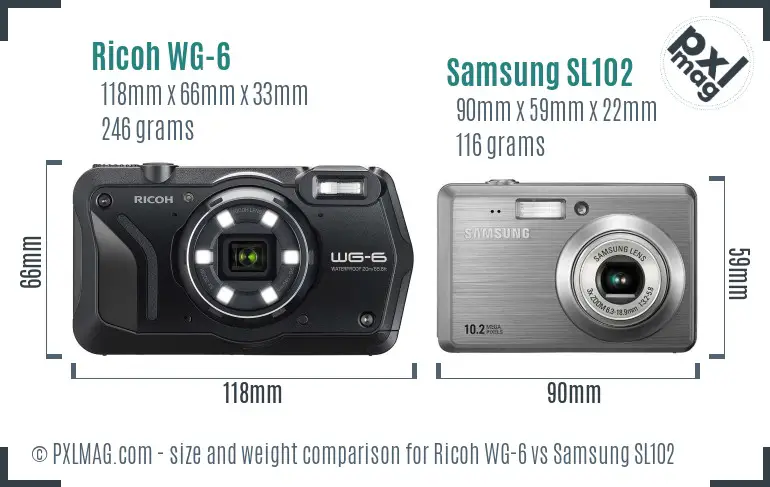 Ricoh WG-6 vs Samsung SL102 size comparison