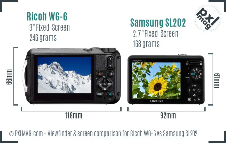 Ricoh WG-6 vs Samsung SL202 Screen and Viewfinder comparison