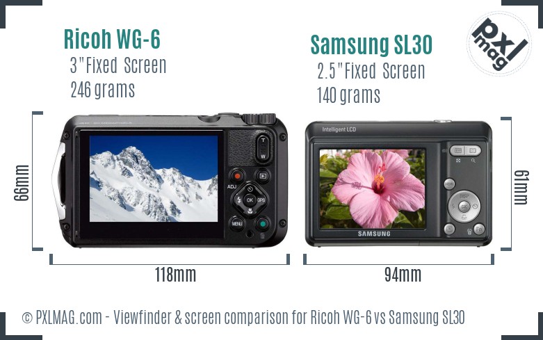 Ricoh WG-6 vs Samsung SL30 Screen and Viewfinder comparison