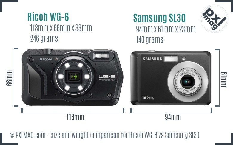 Ricoh WG-6 vs Samsung SL30 size comparison