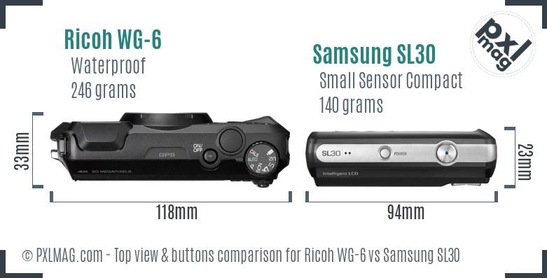 Ricoh WG-6 vs Samsung SL30 top view buttons comparison