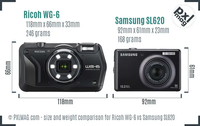 Ricoh WG-6 vs Samsung SL620 size comparison