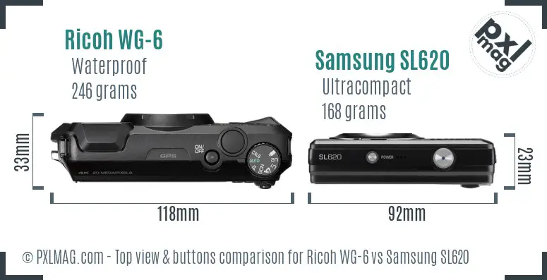 Ricoh WG-6 vs Samsung SL620 top view buttons comparison