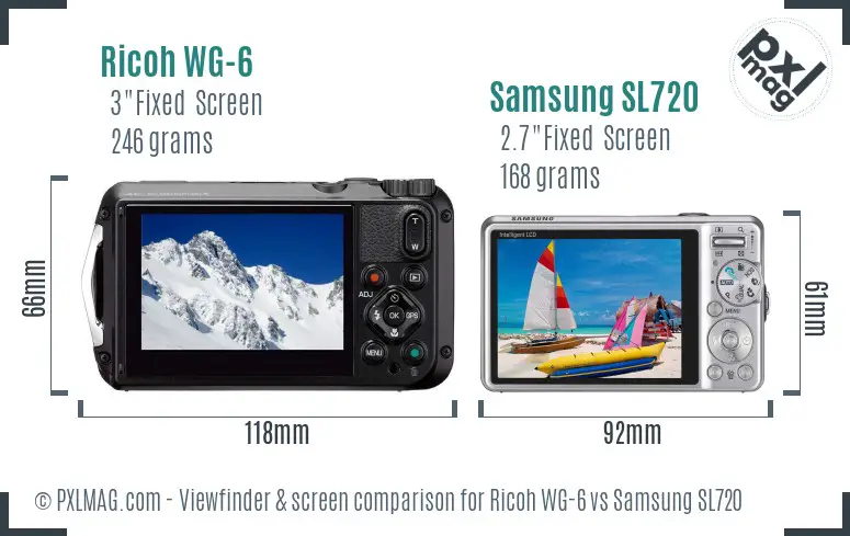 Ricoh WG-6 vs Samsung SL720 Screen and Viewfinder comparison