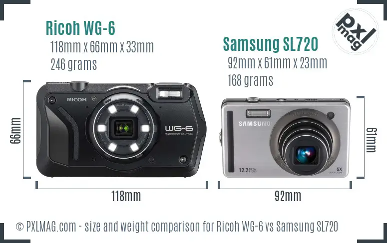 Ricoh WG-6 vs Samsung SL720 size comparison