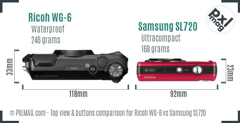 Ricoh WG-6 vs Samsung SL720 top view buttons comparison