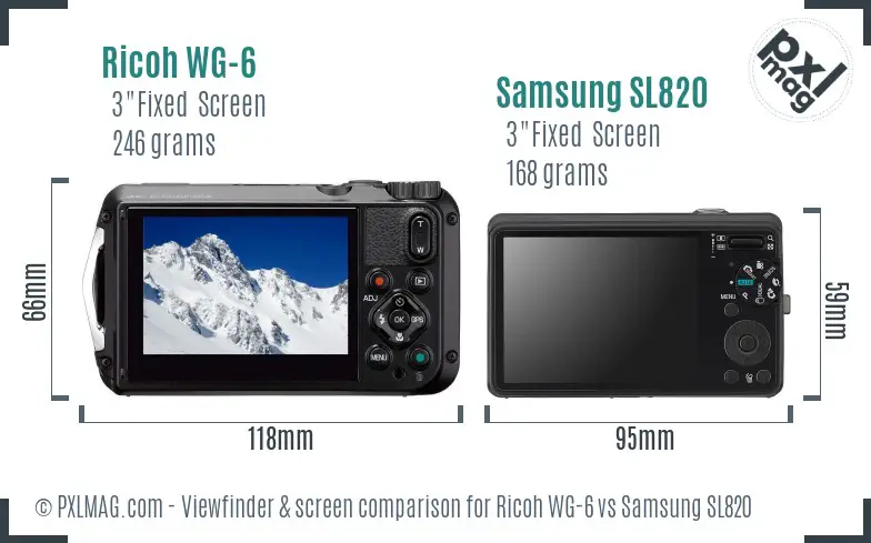 Ricoh WG-6 vs Samsung SL820 Screen and Viewfinder comparison