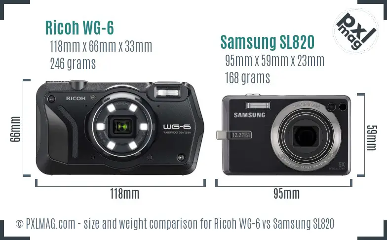 Ricoh WG-6 vs Samsung SL820 size comparison