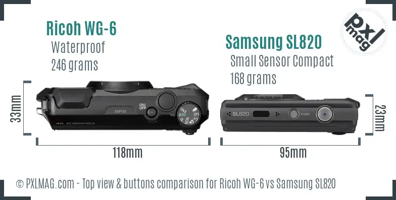 Ricoh WG-6 vs Samsung SL820 top view buttons comparison