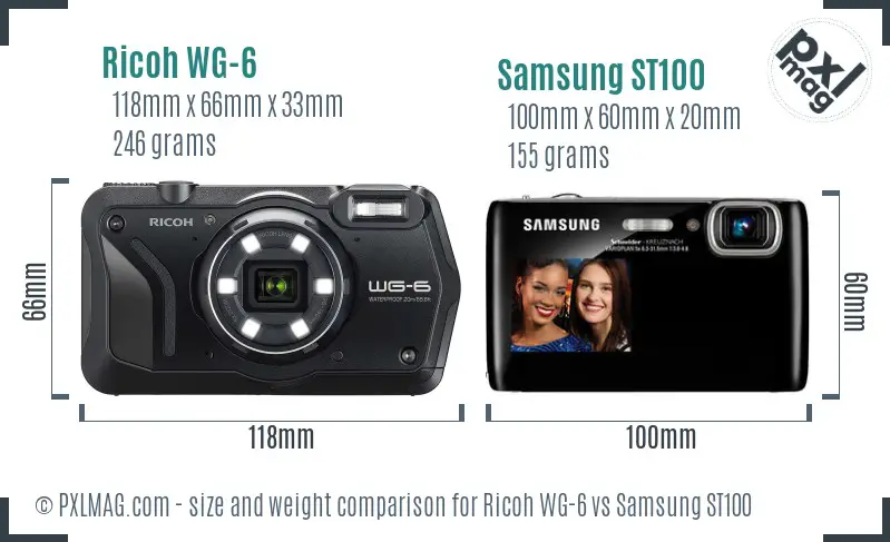 Ricoh WG-6 vs Samsung ST100 size comparison