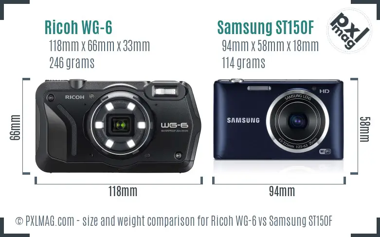 Ricoh WG-6 vs Samsung ST150F size comparison