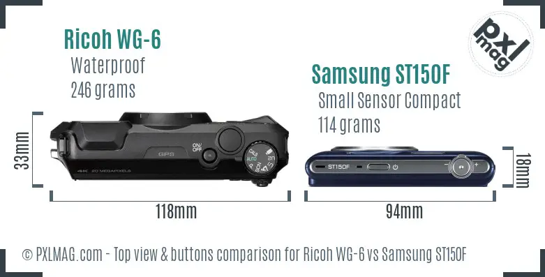 Ricoh WG-6 vs Samsung ST150F top view buttons comparison