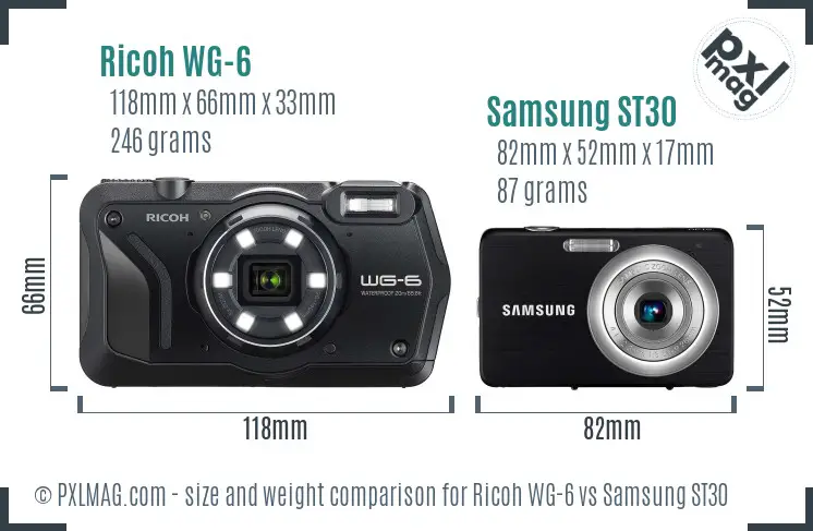Ricoh WG-6 vs Samsung ST30 size comparison