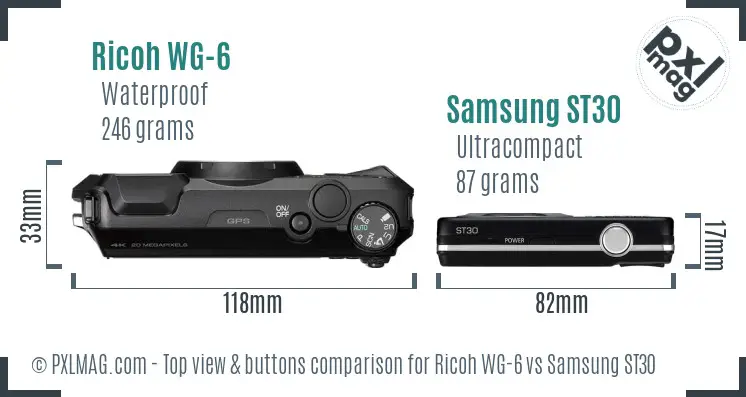 Ricoh WG-6 vs Samsung ST30 top view buttons comparison