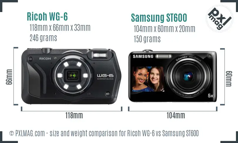 Ricoh WG-6 vs Samsung ST600 size comparison