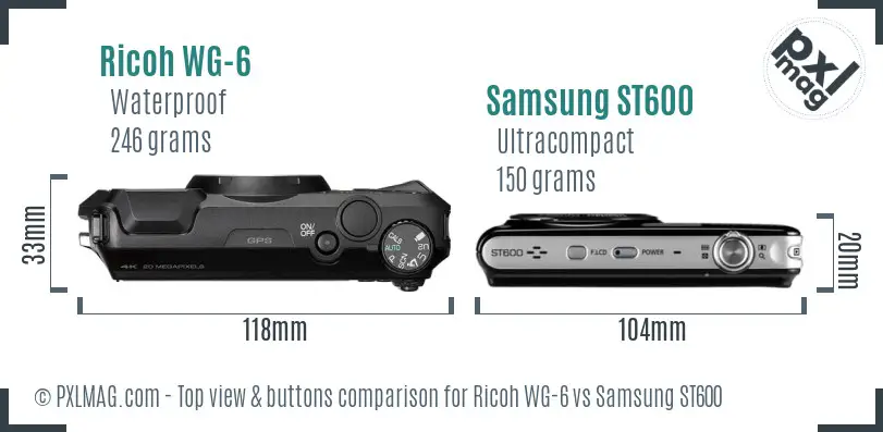 Ricoh WG-6 vs Samsung ST600 top view buttons comparison