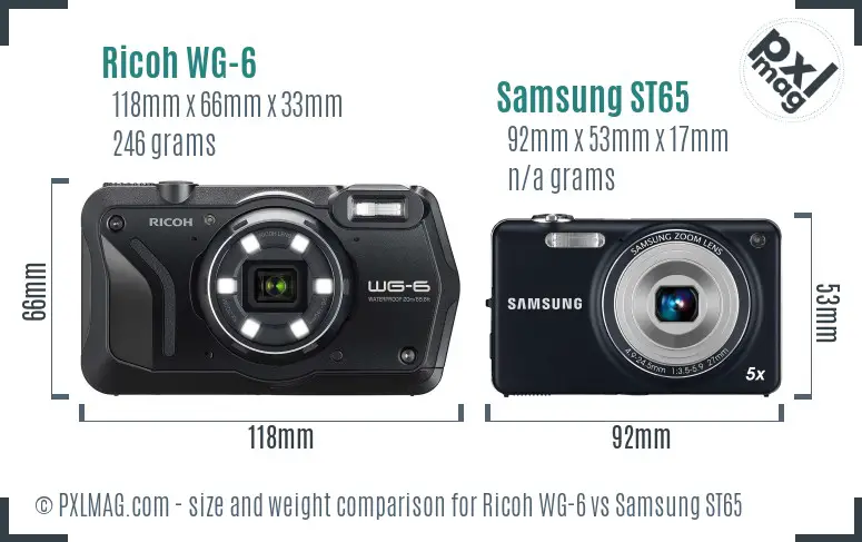 Ricoh WG-6 vs Samsung ST65 size comparison