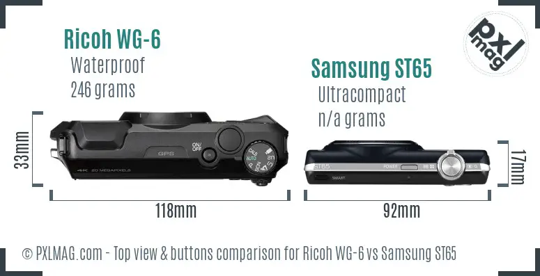 Ricoh WG-6 vs Samsung ST65 top view buttons comparison