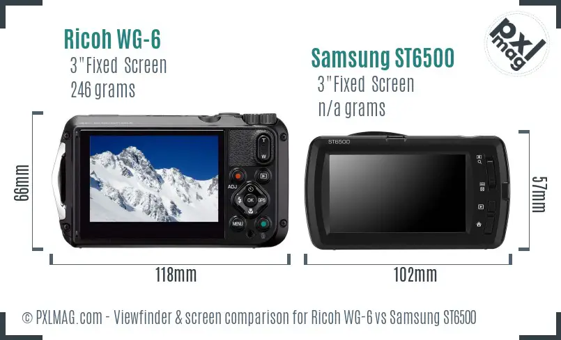 Ricoh WG-6 vs Samsung ST6500 Screen and Viewfinder comparison