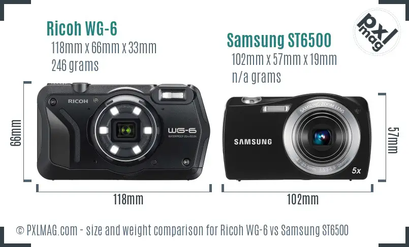 Ricoh WG-6 vs Samsung ST6500 size comparison