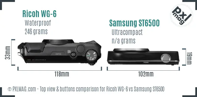 Ricoh WG-6 vs Samsung ST6500 top view buttons comparison