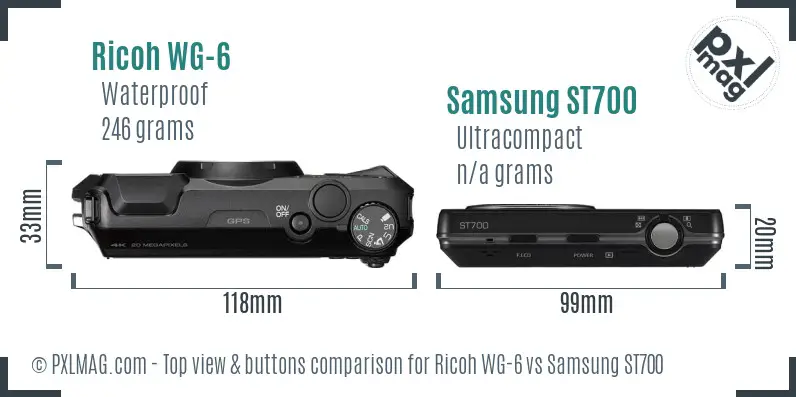 Ricoh WG-6 vs Samsung ST700 top view buttons comparison Ricoh WG-6 vs Samsung ST700 top view buttons comparison