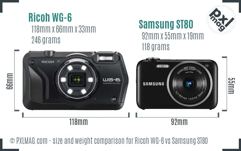 Ricoh WG-6 vs Samsung ST80 size comparison
