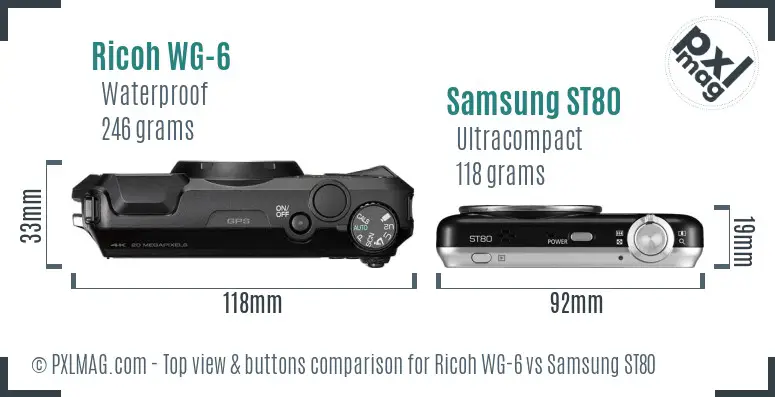 Ricoh WG-6 vs Samsung ST80 top view buttons comparison