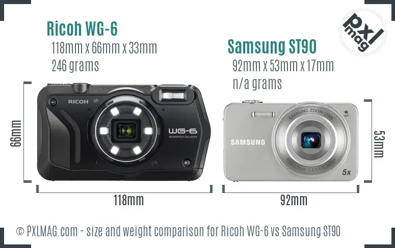 Ricoh WG-6 vs Samsung ST90 size comparison