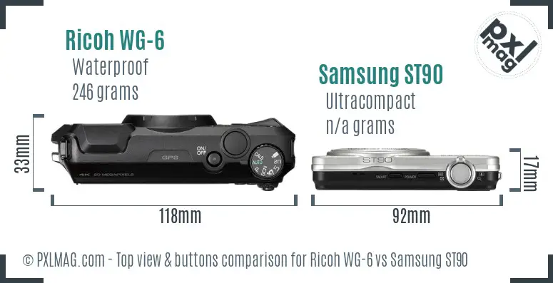 Ricoh WG-6 vs Samsung ST90 top view buttons comparison