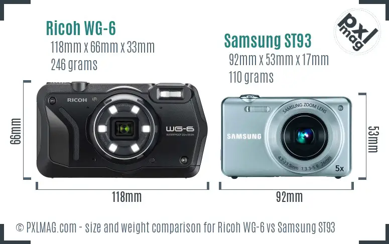 Ricoh WG-6 vs Samsung ST93 size comparison