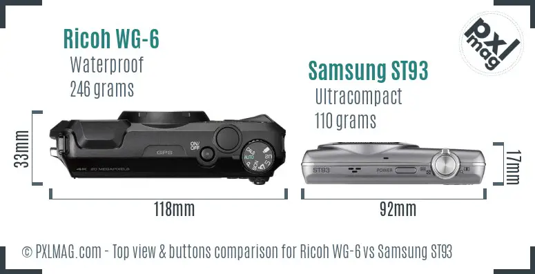 Ricoh WG-6 vs Samsung ST93 top view buttons comparison