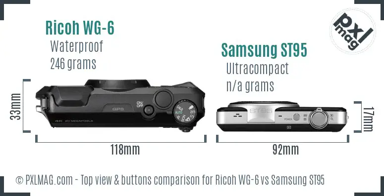 Ricoh WG-6 vs Samsung ST95 top view buttons comparison Ricoh WG-6 vs Samsung ST95 top view buttons comparison