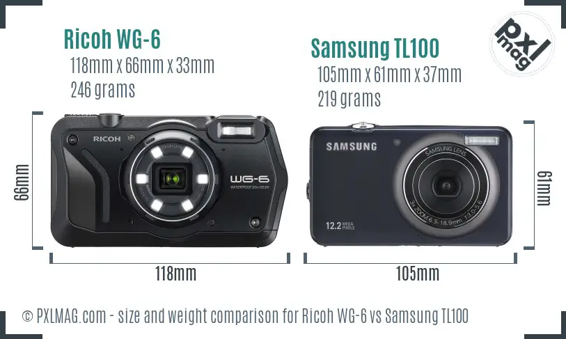 Ricoh WG-6 vs Samsung TL100 size comparison