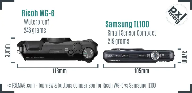 Ricoh WG-6 vs Samsung TL100 top view buttons comparison