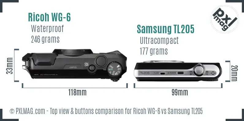 Ricoh WG-6 vs Samsung TL205 top view buttons comparison