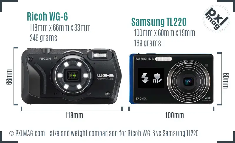 Ricoh WG-6 vs Samsung TL220 size comparison