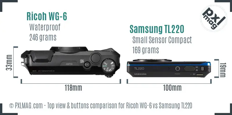Ricoh WG-6 vs Samsung TL220 top view buttons comparison