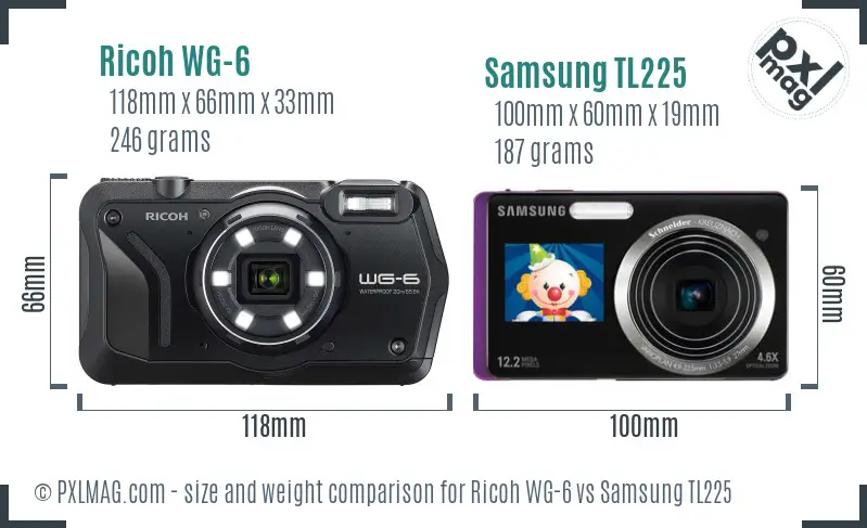 Ricoh WG-6 vs Samsung TL225 size comparison