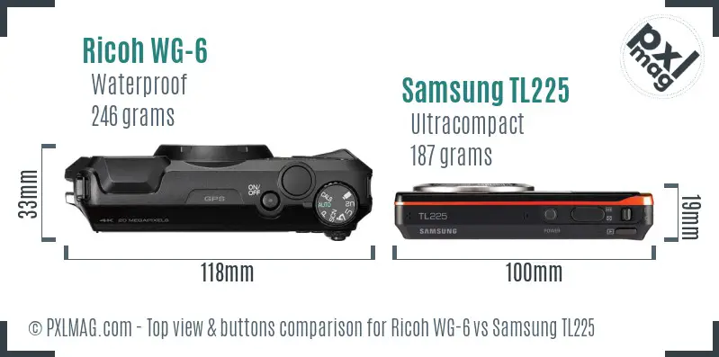 Ricoh WG-6 vs Samsung TL225 top view buttons comparison