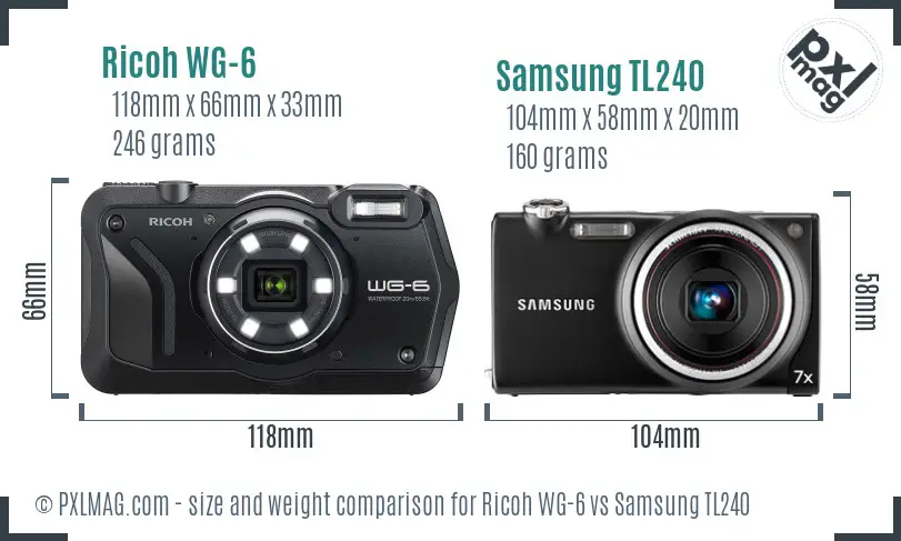 Ricoh WG-6 vs Samsung TL240 size comparison