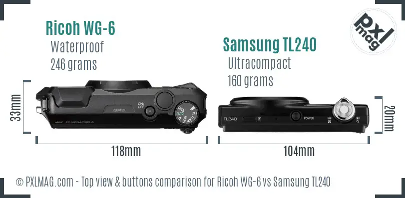 Ricoh WG-6 vs Samsung TL240 top view buttons comparison
