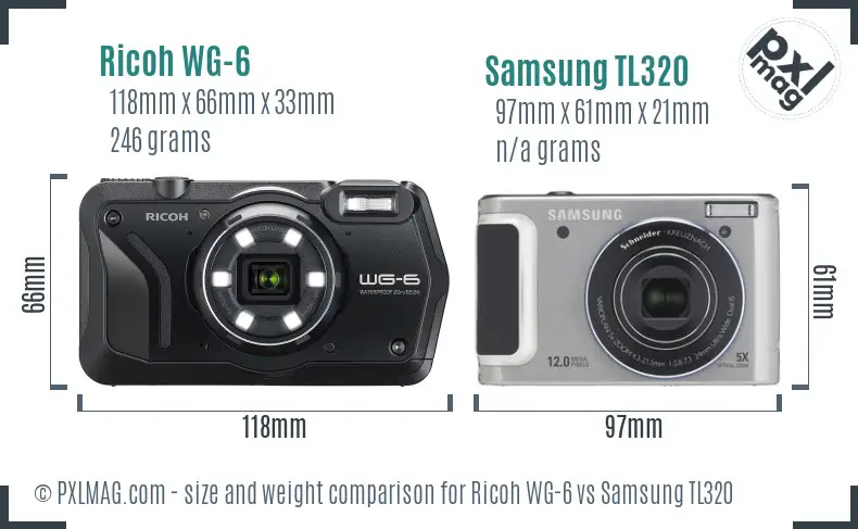 Ricoh WG-6 vs Samsung TL320 size comparison