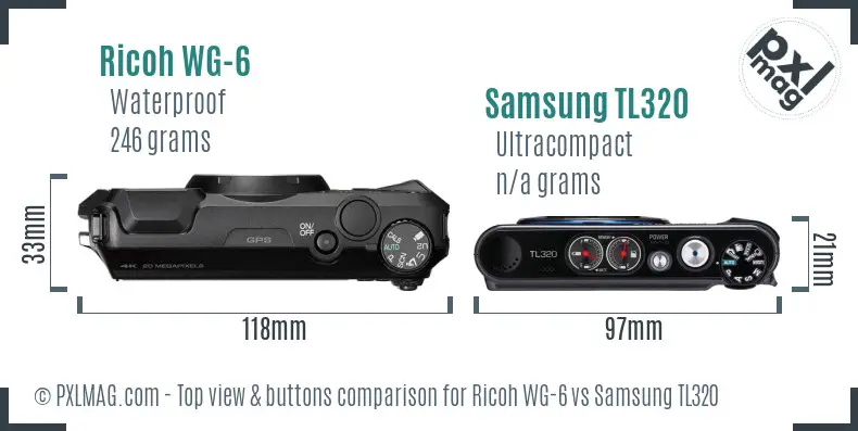 Ricoh WG-6 vs Samsung TL320 top view buttons comparison