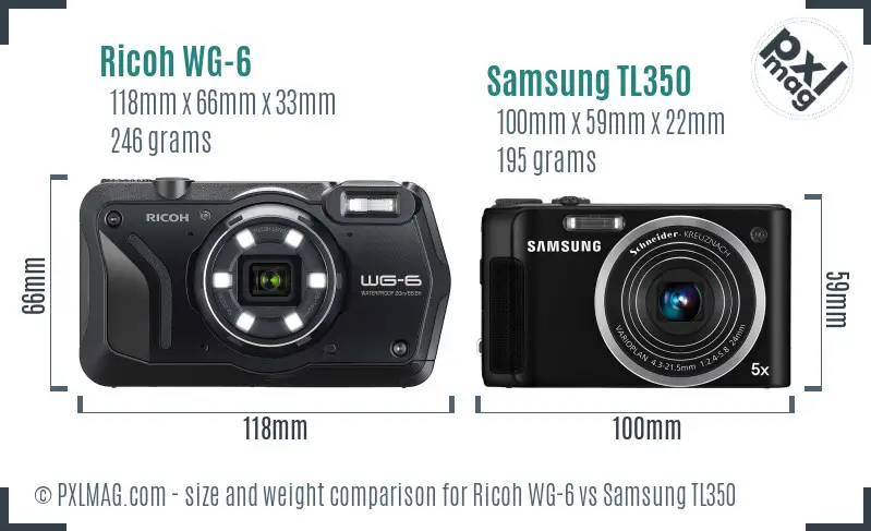 Ricoh WG-6 vs Samsung TL350 size comparison