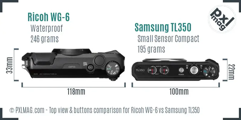 Ricoh WG-6 vs Samsung TL350 top view buttons comparison