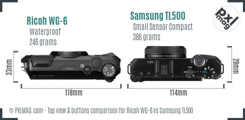 Ricoh WG-6 vs Samsung TL500 top view buttons comparison