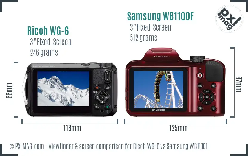 Ricoh WG-6 vs Samsung WB1100F Screen and Viewfinder comparison